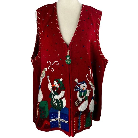 Vintage Heirloom Collectibles Red Musical Snowman Vest Size 1X - Picture 1 of 11